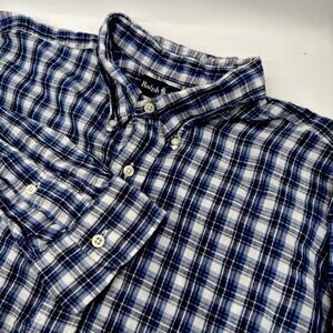 Polo Ralph Lauren Linen Blend Blue Plaid Casual Long‎ Sleeve Button Down Men XLT